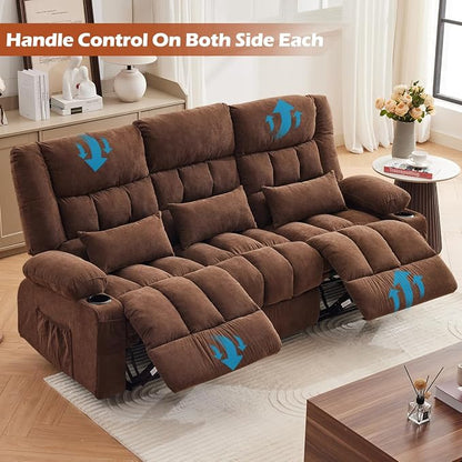 MAHOMICO Recliner Sofa with Cup Holders for Living Room 3 Seat Manual Oversized Recliner Chiar with Ergonomic, Side Pocket for Adult
