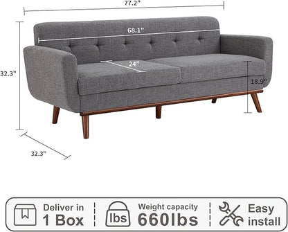 Kingfun 77.2" W Loveseat Sofa, Mid Century Modern Decor Love Seat Couches for Living Room, Button Tufted Upholstered Furniture, Solid & Easy to Install Small Couch for Bedroom Office Apartment, Gray