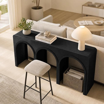 67" Long Arched Console Table Set of 2, 15.5" Deep Modern Designer Entryway Table, Sculptural Triple Arch Sofa Table for Living Room, Behind Couch, Multi-Scene Accent Furniture, Black Wood Finish