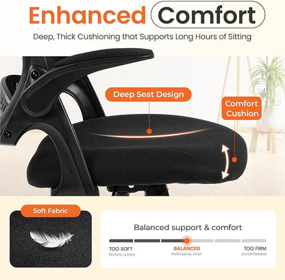 NEO CHAIR Office Chair Gaming Desk Computer Mesh Ergonomic Chair with Flip-up Arms Comfy Lumbar Support Adjustable Height Rolling Wheels Chair for Home Office (All Black)