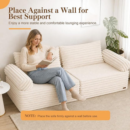 MeMoreCool Convertible Sofa Bed, Folding Floor Couch Bed Queen, Pull Out Sleeper Couch with Pillows, Fold Out Futon Sofa for Bedroom Living Room Small Space, Soft Corduroy