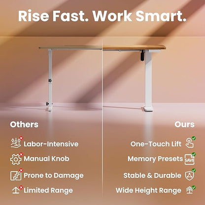 HUANUO Electric Standing Desk, 55" x 28" Height Adjustable Desk, 4 Memory Height Settings, Sit to Stand Up Desk for Home Office, with Headphone Hook, Cable Manager, Light Vintage Brown