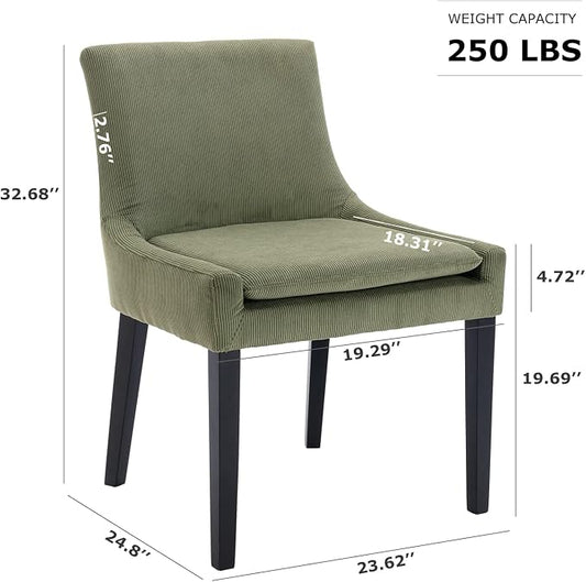 COLAMY Modern Dining Chairs Set of 2, Upholstered Corduroy Accent Side Chairs with Mid Back and Wood Legs for Living Room/Dining Room- Light Green