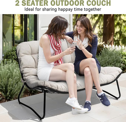 Crestlive Products Outdoor Couch，Patio Loveseat with Soft Cushions All Weather Patio Furniture for Porch/Balcony/Yard (3PC Beige)