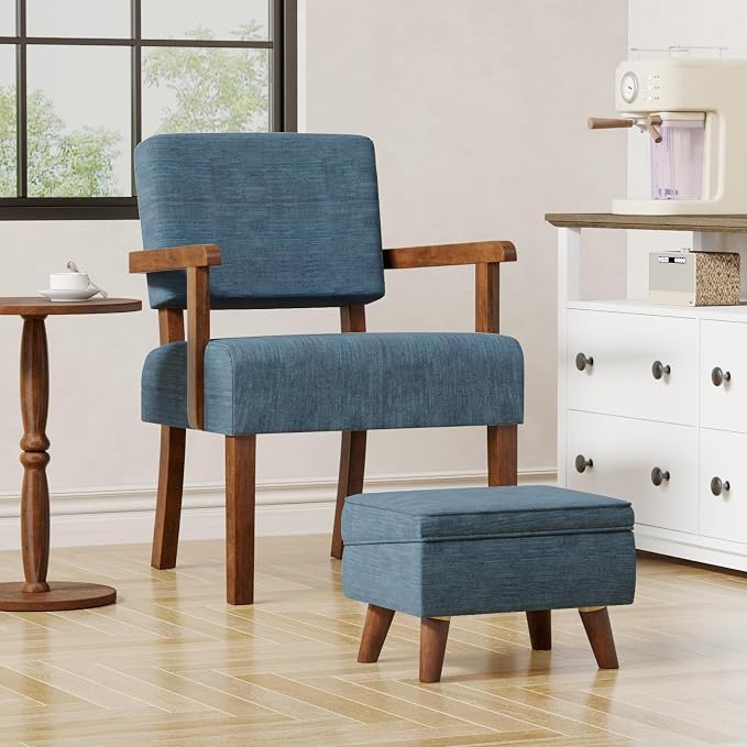 FAGAGA Accent Chair Set of 2 with Table, Living Room Chairs with Soft Seat and Armrests for Living Room Bedroom Reading Room Waiting Room, Lake Blue (AC01)