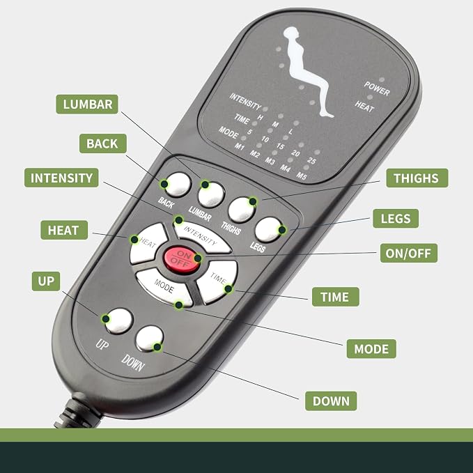 3 Pin Replacement Massage Function Remote Handset Controller for Recliner Lift Chair, Controls 1 Lifting Up/Down Motor 4 Sets of Vibration Motors 1 Heating Pad