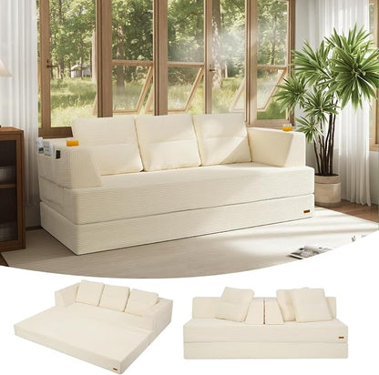 COMAX Futon Sofa Bed, Convertible Sofa Bed, Folding Boneless Couches | Boneless Couch for living room, Fold Out Small Foldable Loveseat Floor Sleeper Mattress Lounge Space‑Saving, Queen 79"