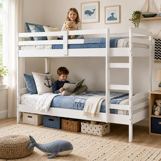 From the Tree Furniture Twin Over Twin Bunk Bed for Kids — Solid Pine Wood with Full-Length Safety Rails & Hang-On Ladder — 220 lbs Per Bunk · ASTM F1427 + 16 CFR 1213 Certified — Space-Saving Design