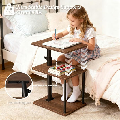 Faesun Swivel Side Table for Couch Arm, Height Adjustable C Shaped End Table for Recliner or Bed, Tv Trays with Storage Shelf for Small Spaces- Small Nightstand for Living Room, Bedroom