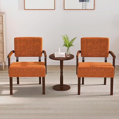 FAGAGA Accent Chair Set of 2 with Table, Upholstered Living Room Chairs with Wood Frame, Modern Oversized Reading Armchair for Bedroom Waiting Room (Orange)