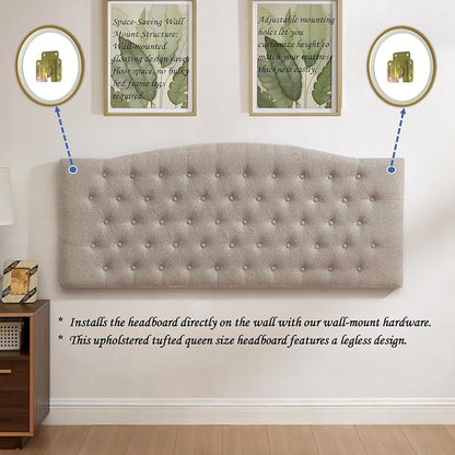 24KF Upholstered Tufted Button Wall Mounted Linen Headboard,Comfortable Fashional Headboard Queen/Full Size,6055-Q-Linen