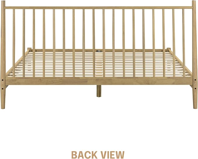NTC Inno Wooden Bed Frame with Headboard, Solid Oak and Rubber Wood Foundation with Silent Slats and Wood Central Supports, 1000 Lb Capacity, Effortless Assembly, King - Sand