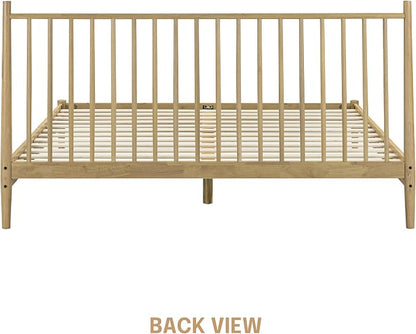 NTC Inno Wooden Bed Frame with Headboard, Solid Oak and Rubber Wood Foundation with Silent Slats and Wood Central Supports, 1000 Lb Capacity, Effortless Assembly, King - Sand