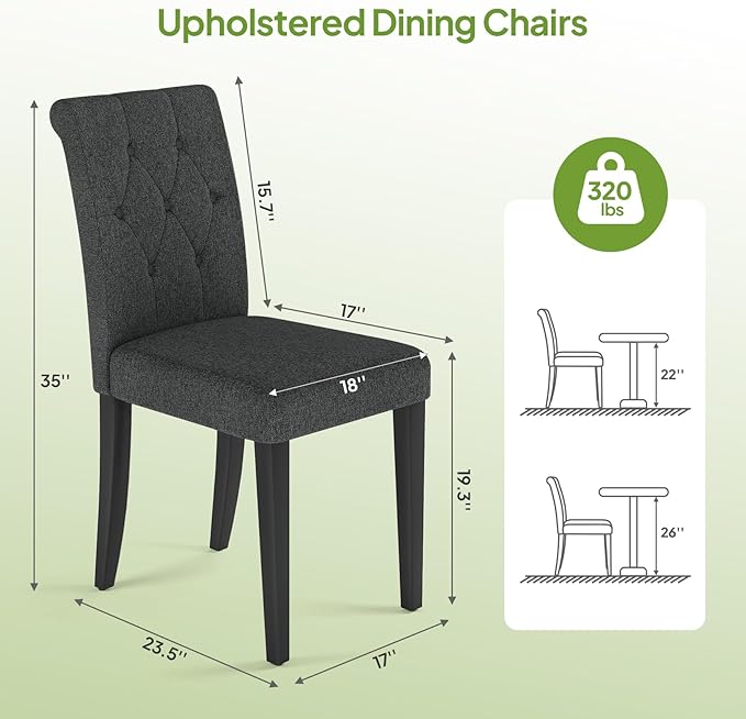 Welzona Upholstered Dining Chairs Set of 4, Button Tufted Parsons Dining Chair with Solid Wood Legs, Modern Fabric Side Chair for Dining Room/Kitchen/Restaurant/Hotel- Black