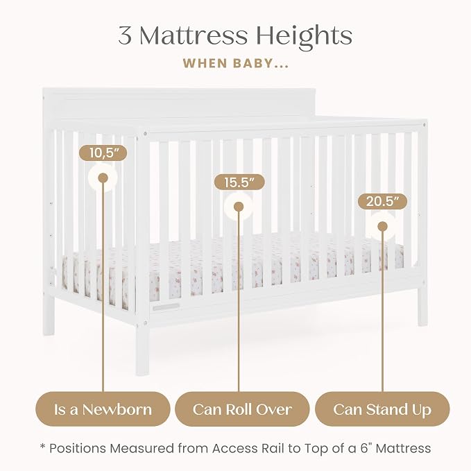 Delta Children Isabelle 6-in-1 Convertible Crib, Converts to Toddler Bed, Daybed, Sofa & Full Bed with/Without Footbaord, Greenguard Gold Certified, Mattress Heights, Bianca White