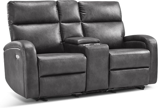 MCombo Zero Wall Recliner Loveseat, 2-Seat Power Wall Hugger Sofa with USB & Type-C Dual Ports, for Small Space, Living Room, RV PR646 (Dark Grey, Loveseat with Console)