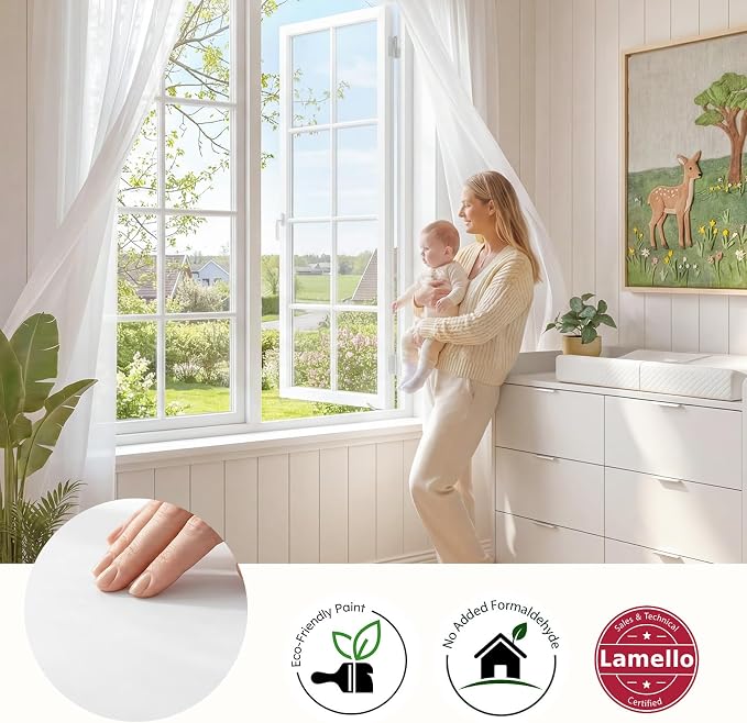 MAMAZING Keeva Pro 6-Drawer Baby Dresser with Changing Table, Easy Assembly | White Wooden Nursery Dresser, Anti-Tip Design & Adjustable Feet, Dresser for Bedroom, Kids & Toddler Storage, 44" Wide