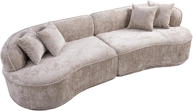 KEIKI 114" Boucle Curved Modular Sectional Sofa with 4 Pillows, Upholstered Oversized 4-Seater Boneless Couch with High Resilience Cushion, No Assembly Required, for Apartment, Living Room, Camel