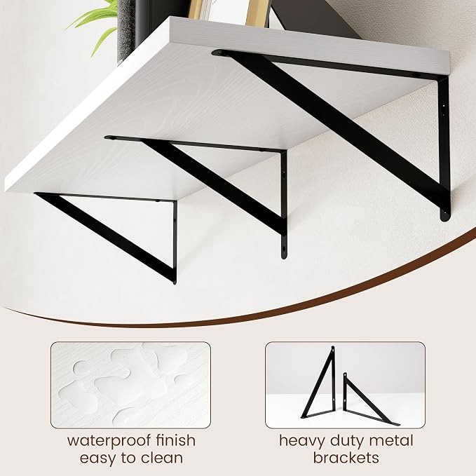 Axeman Floating Shelves for Wall White - 36 Inch Wide x 12 Inch Deep Wall Shelves Set of 2 - White Deep Wood Floating Shelves for Living Room Bedroom Laundry Room