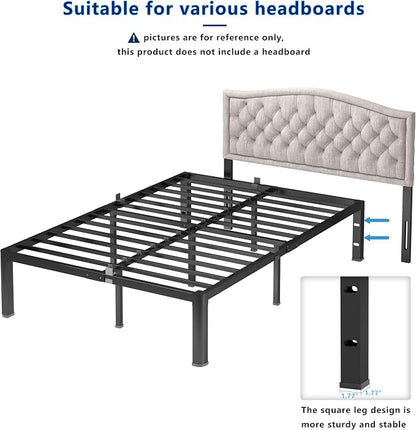 yookare Full Platform Bed Frame,14" Heavy Duty Metal Mattress Foundation, Rounded Safety Corners & Recessed Legs,Mattress Retainers,Easy Assembly,Noise Free Steel Slat Support,No Box Spring Needed