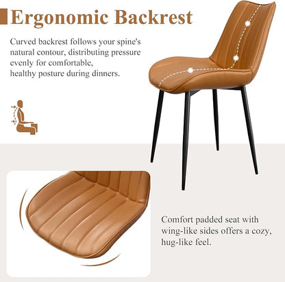 VECELO Dining Chairs Set of 6, Vegan Leather Fabric & Metal Frame, Mordern Style for Kitchen, Living Room,Offcie，Brown