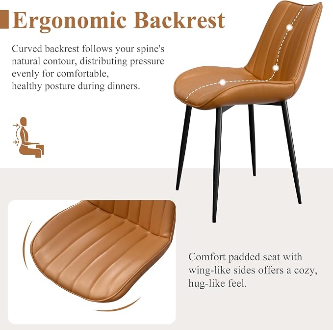 VECELO Dining Chairs Set of 2, Vegan Leather Fabric & Metal Frame, Mordern Style for Kitchen, Living Room,Offcie, Brown