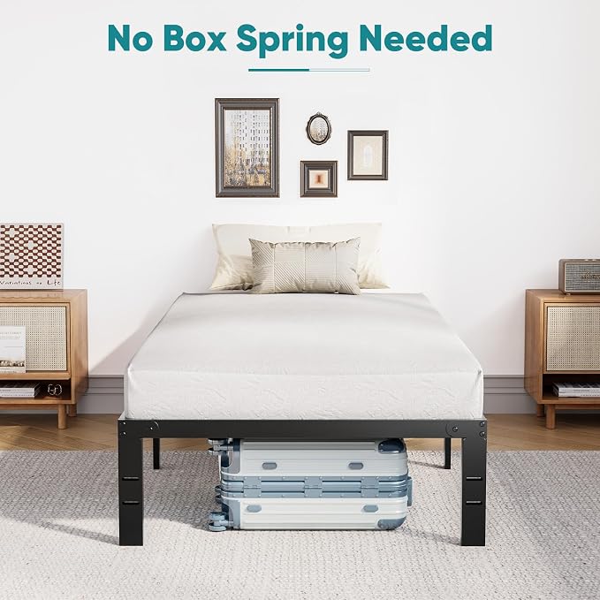 Sweetcrispy Twin Bed Frame - Heavy Duty Metal Platform Bed Frames Twin Size with Storage Space Under Frame, No Box Spring Needed, 14 Inches, Sturdy Steel Slat Support