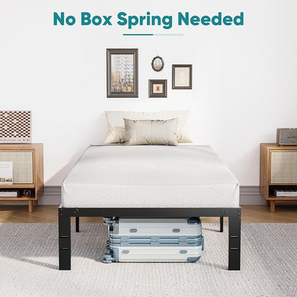 Sweetcrispy Twin Bed Frame - Heavy Duty Metal Platform Bed Frames Twin Size with Storage Space Under Frame, No Box Spring Needed, 14 Inches, Sturdy Steel Slat Support