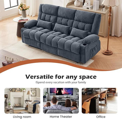 MAHOMICO Recliner Sofa with Cup Holders for Living Room 3 Seat Manual Oversized Recliner Chiar with Ergonomic, Side Pocket for Adult