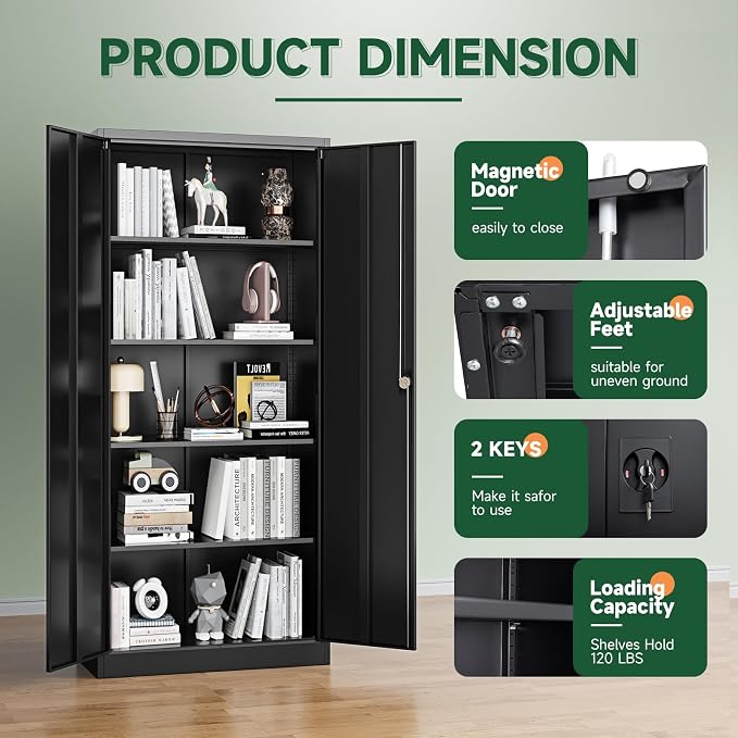 Letaya Metal Garage Storage Cabinets with Lock Door and Adjustable Shelves, Steel Tool Cabinets for Home,Office,Warehouse Organisieren (Black, 72" H)
