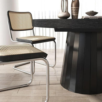 homary Extendable Dining Table for 6 Round to Oval 39"-55", Solid Wood Kitchen Table for 4-6 People, Space-Saving Design for Small Spaces & Family Gatherings