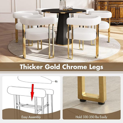 Hyfirm Beige and Gold Modern Dining Chairs Set of 2, Velvet Upholstered Barrel Armchairs with Metal Legs for Kitchen Island, Mid Century Accent Chairs for Dining Room Living Room, Open-Back