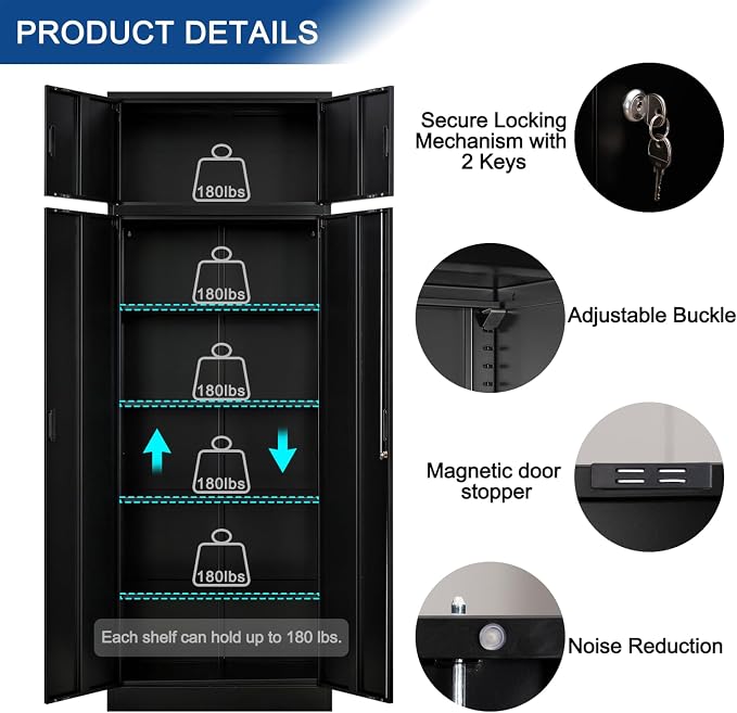 Metal Storage Cabinet, 87 Inch Tall Metal Storage Cabinet with Doors and Shelves, Pantry Cabinets for Kitchen Storage, Garage Cabinet for Living, Dining Room, Assemble Required