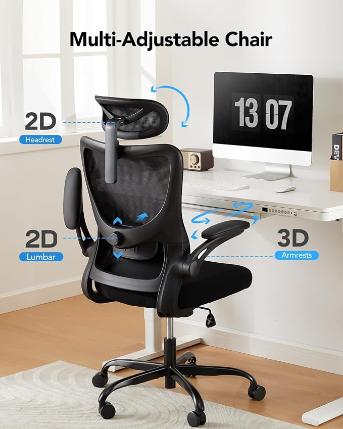 HUANUO Ergonomic Office Chair, High Back Computer Desk Chair with Adjustable Lumbar Support and Headrest, Comfy Gaming Chair with 3D Armrests, Home Office Rolling Chair, Max Load 300 lbs, Pack of 2