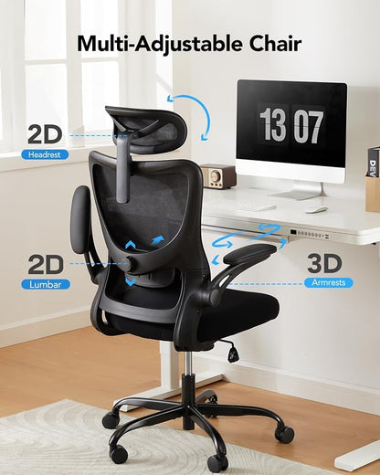 HUANUO Ergonomic Office Chair, High Back Computer Desk Chair with Adjustable Lumbar Support and Headrest, Comfy Gaming Chair with 3D Armrests, Home Office Rolling Chair, Max Load 300 lbs, Pack of 4
