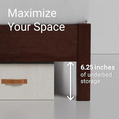 LIFEMENT Signature Wood Platform Bed Frame with Headboard, Essential, Noise Free, Under Bed Storage, No Box Spring Needed, Easy Assembly (Walnut, Twin)