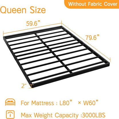 Maenizi Queen Size Box Spring 2 Inch Low Profile, Heavy Duty Metal Box Spring Bed Base Bunkie Board, Mattress Foundation, Easy Assembly, Noise Free, Black