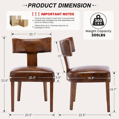 HNY Century Modern Dining Chairs Set of 6, Farmhouse PU Leather Upholstered Accent Chair Curved Backrest Kitchen Chairs, with Hardwood Frame, Brown 6PC