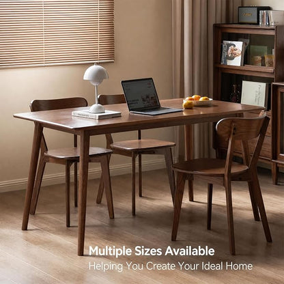 Solid Oak Walnut Dining Chairs Set of 2, Mid Century Modern Armless & Curved Back, Heavy Duty 400 lb Capacity, Easy Assembly for Small Kitchen, Dining Room, or Apartment