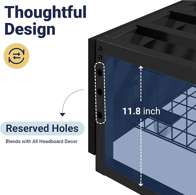 Allewie Queen Size Metal Bed Frame with 2 Storage Drawers, Heavy-Duty Steel Frame with MDF Wood Panels, Flexible Drawer Placement, Easy Assembly, Noise-Free Support, Black