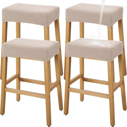 YISUN Stool Covers Rectangle - 4 Pack Stretch Waterproof Saddle Seat Cover Counter Bar Stools Bar Chairs Covers Kitchen Island Chairs Cushion Protector (4, Khaki)