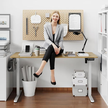 Shintenchi Standing Desk, 55x24 Inch Height Adjustable Electric Sit Stand up Desk, Ergonomic Rising Computer Table, Modern Lift Gaming Desk Workstation for Home Office, White