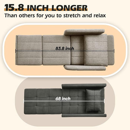 ZZW Sleeper Chair, 84" Extra Long Convertible Chair Bed, Upgraded 3-in-1 to 4-in-1 Pull Out Chair & Single Sofa Bed for Adult, Sleeping Chair for Living Room, Small Space (Light Grey)
