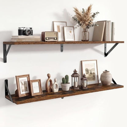 Axeman 36 Inch Floating Shelves | 8 Inch Deep Brown Wall Shelves Set of 2 | 36''W x 8''D Rustic Brown Wood Shelves for Bathroom Living Room Bedroom Kitchen