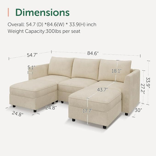 HONBAY Modular Sectional Sofa with Storage U Shaped Sectional Sofa, Convertible Couches for Living Room - Beige