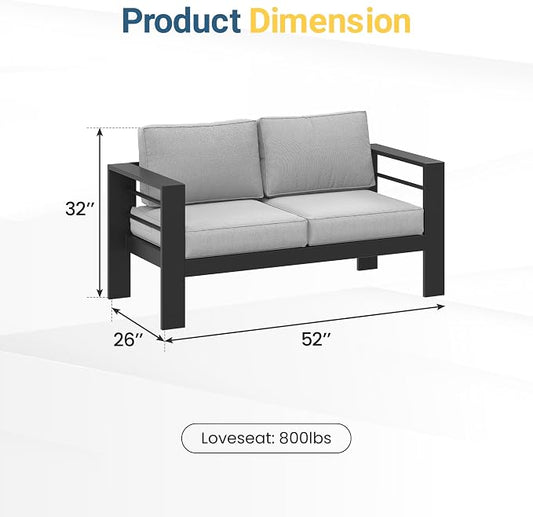 Wisteria Lane Metal Patio Furniture Sofa, All-Weather Outdoor Couch with Upgraded Cushions, Weather-Resistant Heavy Duty Modern Outdoor 2 Seats Sofa for Garden, Balcony, Deck, Backyard, Light Grey