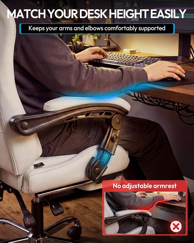 Dowinx Ergonomic Gaming Chair with Footrest & Massage Lumbar, 2D-Linkage Armrests for Computer Chair 330lbs with Headrest Pillow for Office, Home, Streaming and Long Gaming Sessions, Fabric Pure White