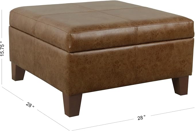 HomePop 28" Faux Leather Square Storage Ottoman - Brown