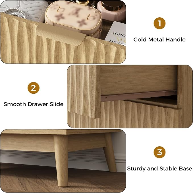 Dresser for Bedroom, 47" Wide 5 Drawer Dresser, Modern Wood Chest of Drawers for, Bedroom, Living Room, Entryway, Natural