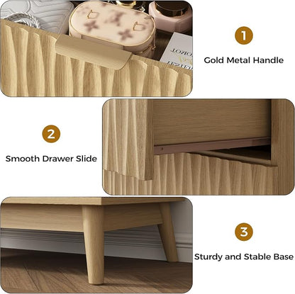 Dresser for Bedroom, 47" Wide 5 Drawer Dresser, Modern Wood Chest of Drawers for, Bedroom, Living Room, Entryway, Natural